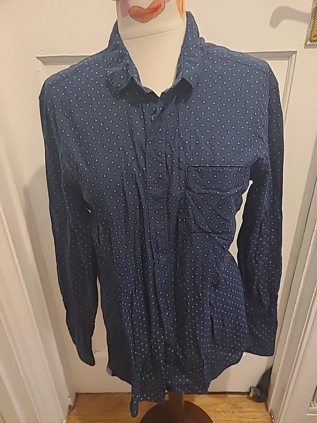 Mens Jules Size XL Navy White Slim Fit Long Sleeved Shirt