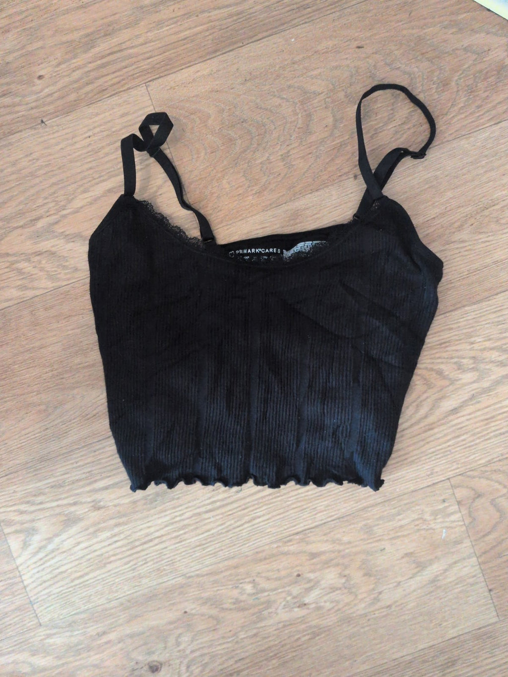 Primark 10-12 Small Black Frill Hem Pyjama Top