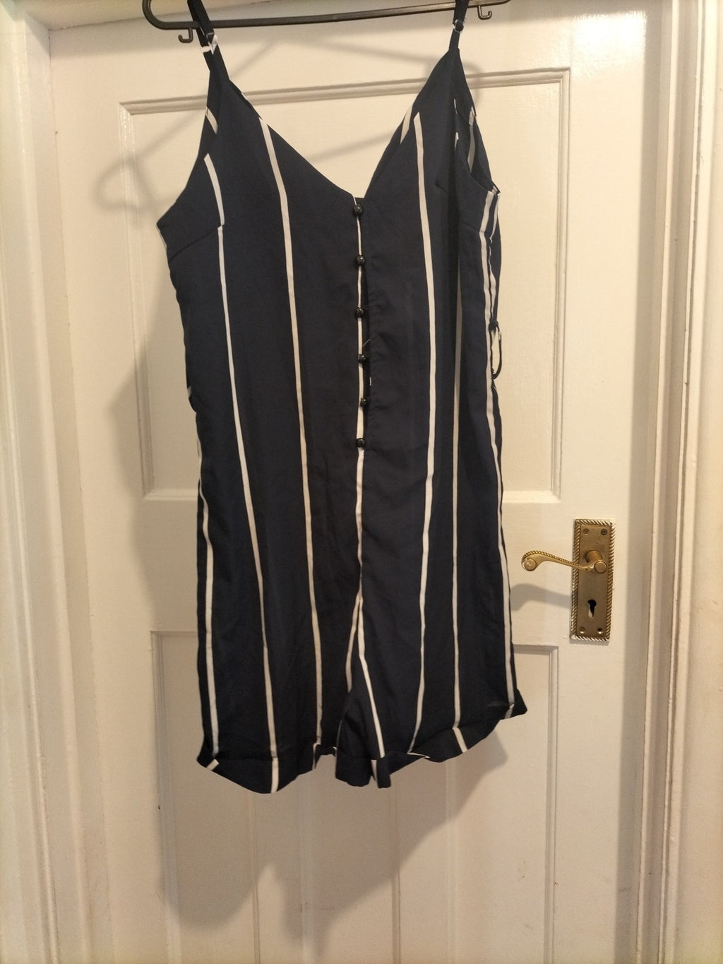 Ladies Size Small Navy White Striped Sleeveless Buttoned Dress