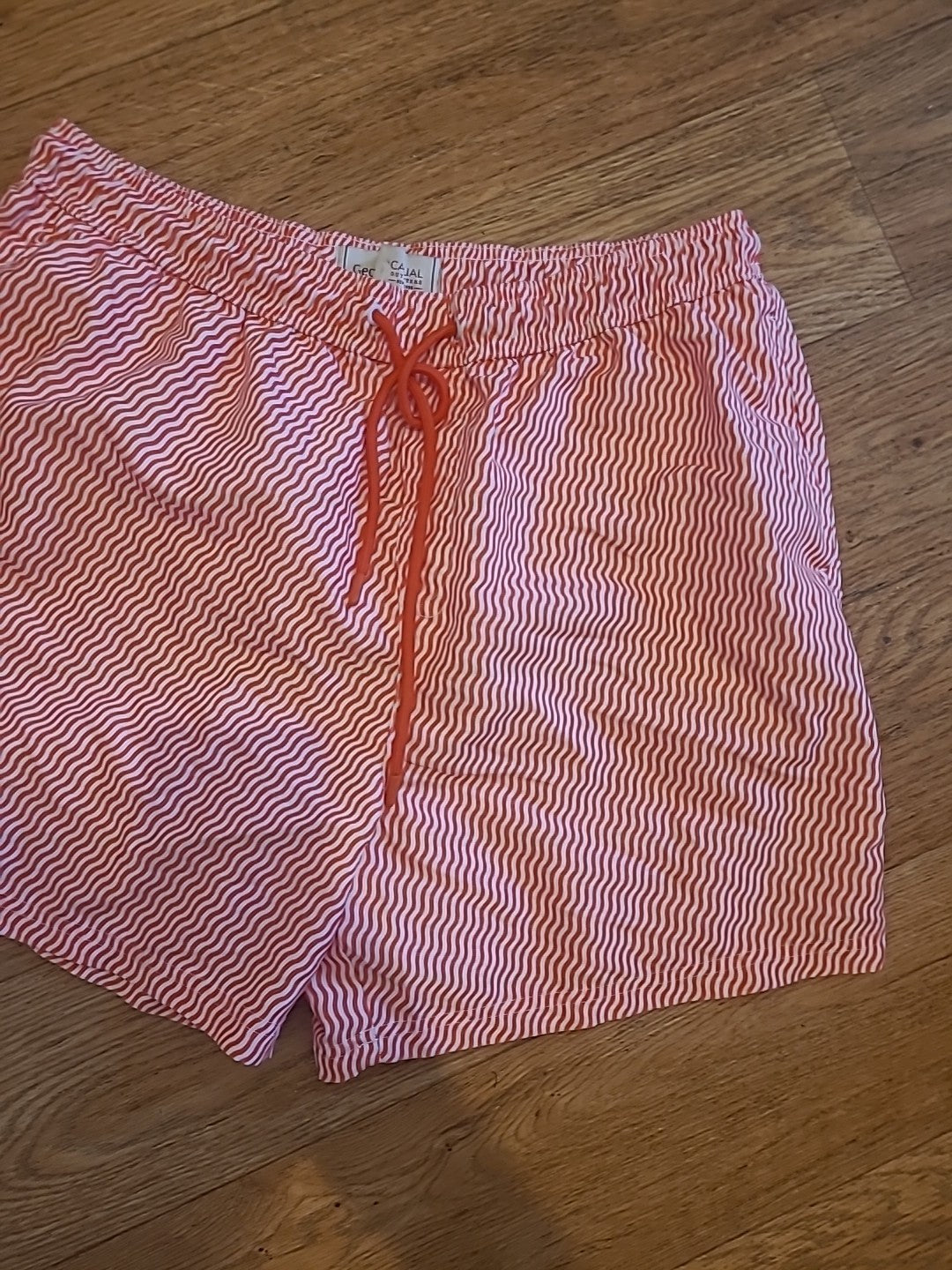 Mens George Size Large Orange White Elasticated Mesh Lined Shorts
