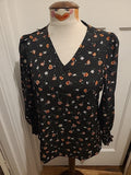 Ladies Size Small Black Floral Long Sleeve Blouse