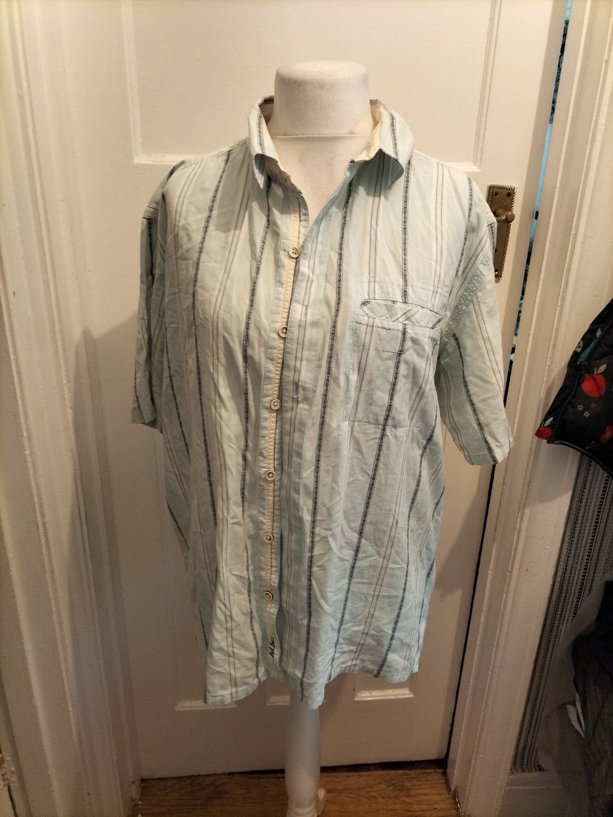 Mens Fat Face Size XL Pale Blue Stripe Short Sleeved Shirt