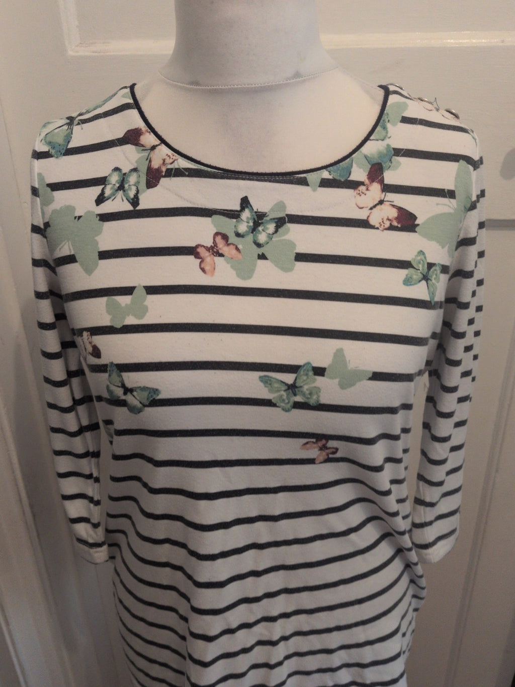 Bonmarche 14 Striped Butterfly Long Sleeve Blouse