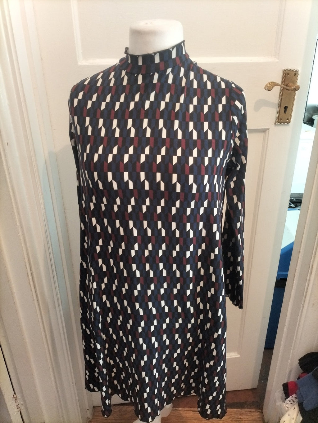 Primark 16 Blue/White/Purple Long Sleeved Dress