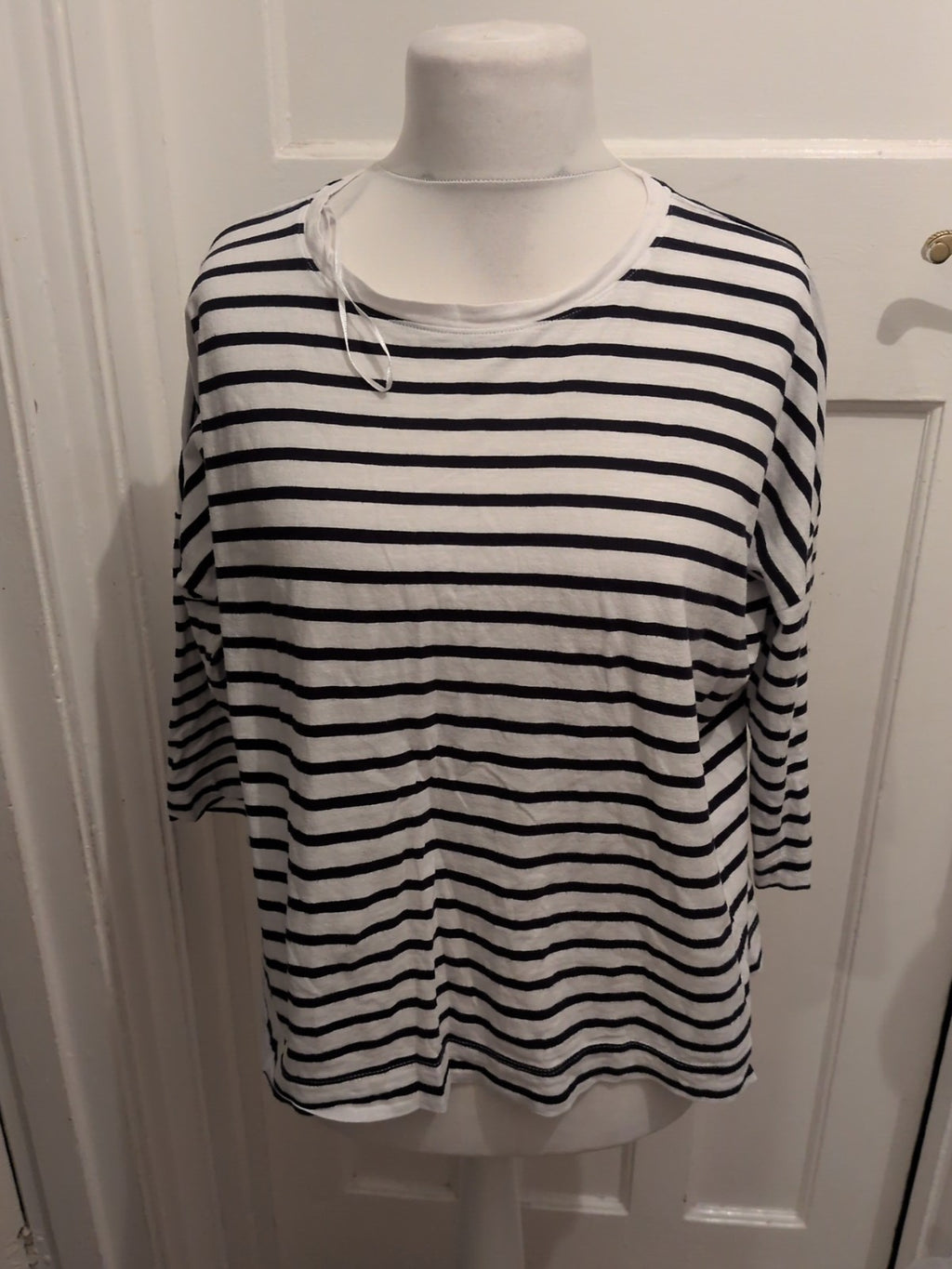 Papaya XL White With Navy Stripes Long Sleeve T-shirt