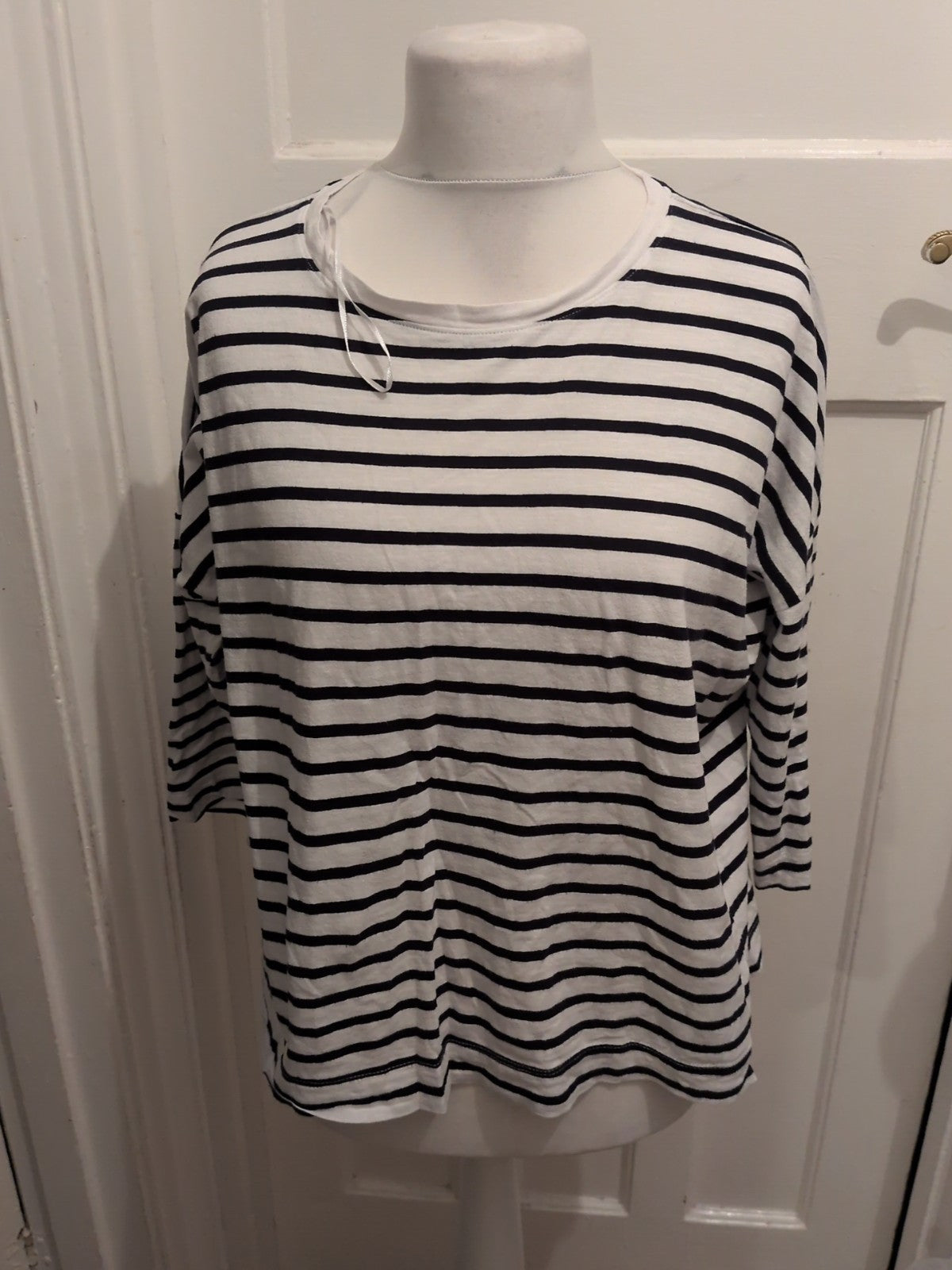 Papaya XL White With Navy Stripes Long Sleeve T-shirt