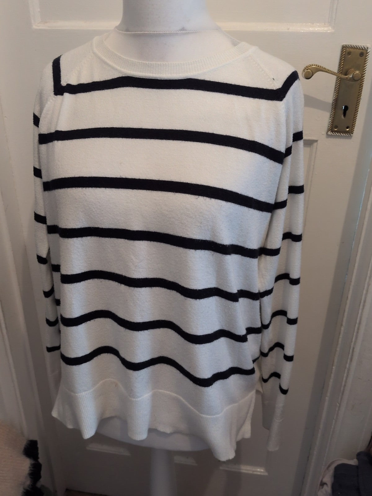 Primark Medium 12-14 White And Navy Stripe Jumper