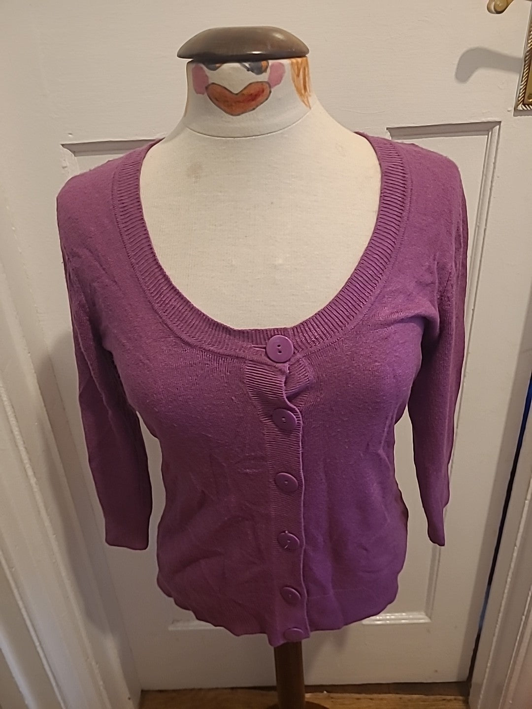 Ladies George Size 12 Purple Long Sleeved Scoop Neck Cardigan