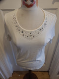 Ladies Micha Size Medium White Short Sleeved Detailed Neck Tshirt