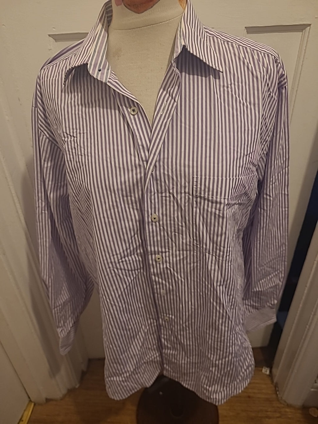 Mens Todays Man Size 16"(41 Usa) Purple White Striped Formal Shirt