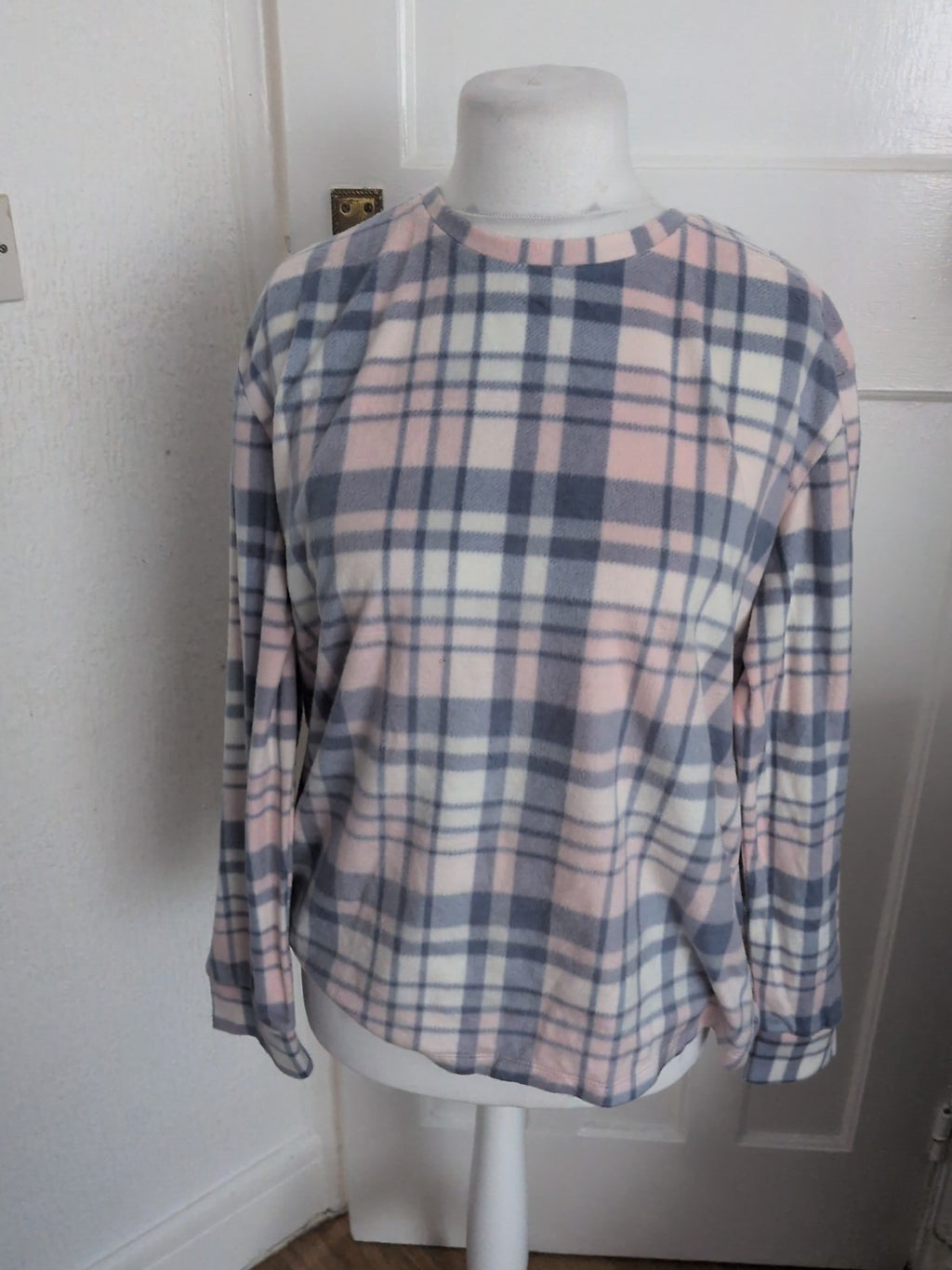 George 16-18 Grey And Pale Pink Check Long Sleeve Pyjama Top