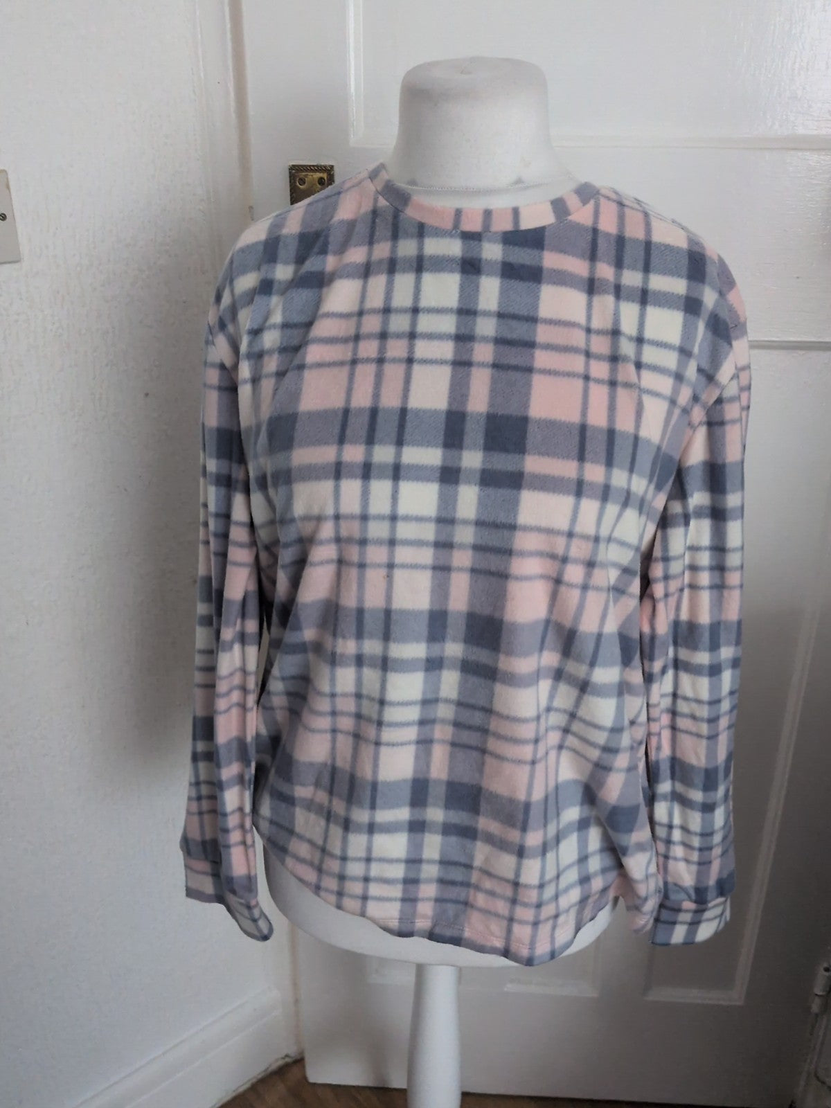 George 16-18 Grey And Pale Pink Check Long Sleeve Pyjama Top