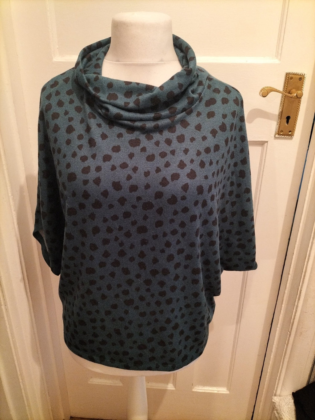 Apricot 12 Green And Black High Neck Poncho Jumper
