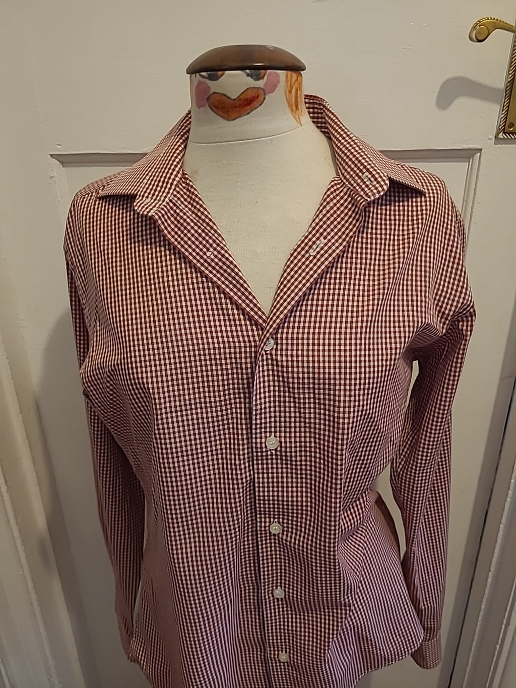 Mens Primark Size 15.5 Collar Red White Check Long Sleeve Shirt