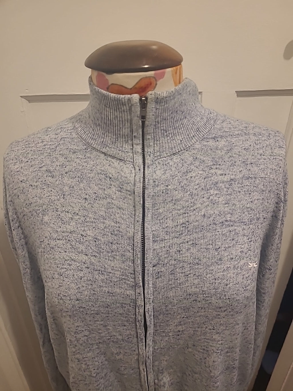 Mens Easy Size Large Grey/Blue Fleck Zip Through Jacket