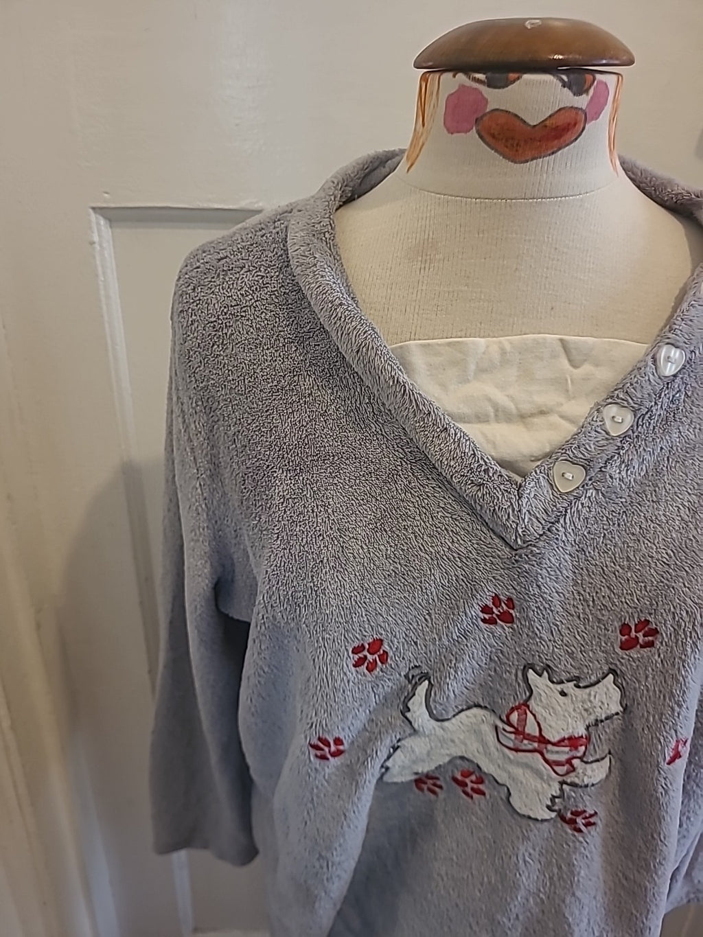 Ladies Damart Size Large Grey Dog Design Pyjama Top