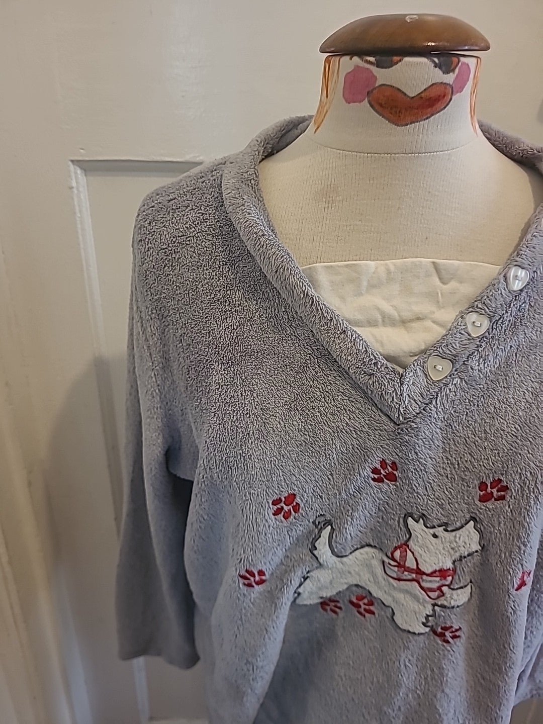 Ladies Damart Size Large Grey Dog Design Pyjama Top