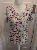 Saloos 12 Pink White And Charcoal Floral Short Sleeve V Neck Blouse