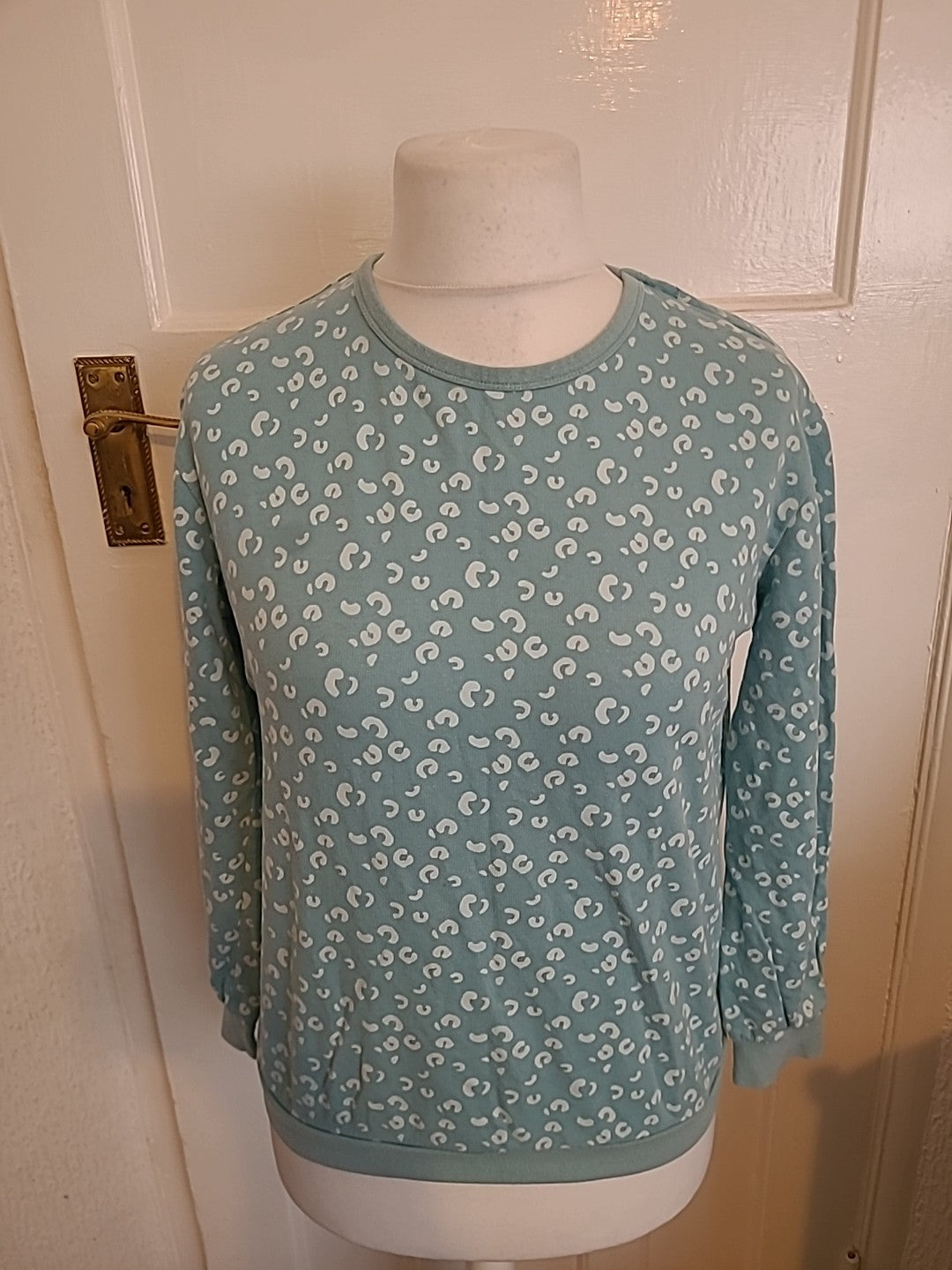 Ladies John Lewis Size 14 Mint And White Long Sleeved Blouse