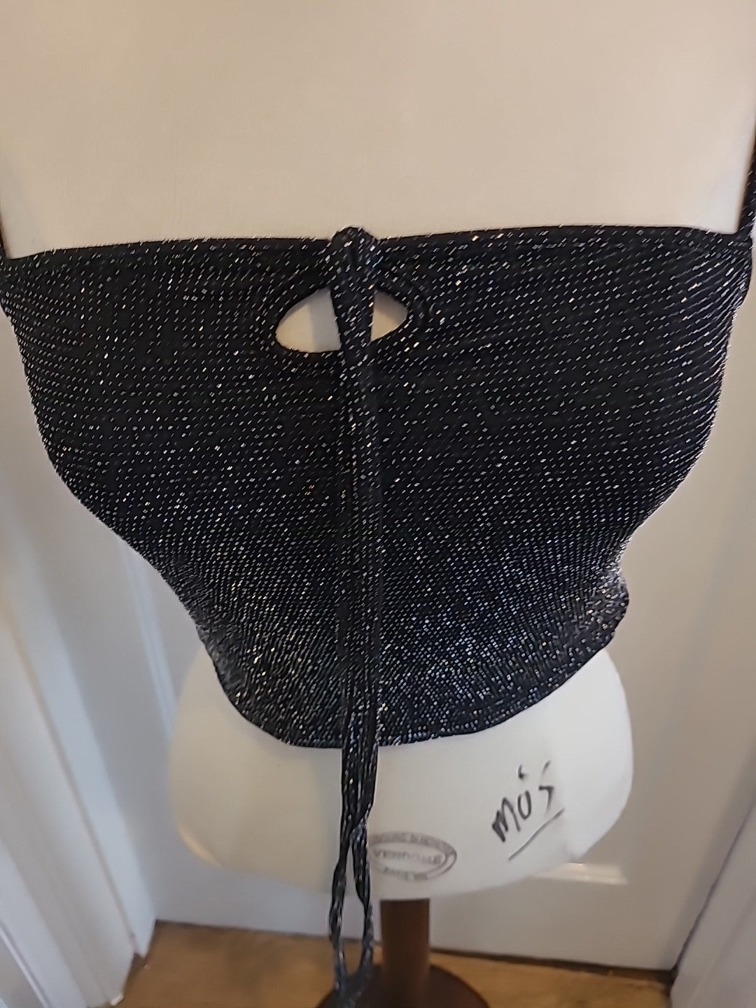 Brand New Prettylittlething Size 10 Black Textured Glotter Keyhole Crop Top