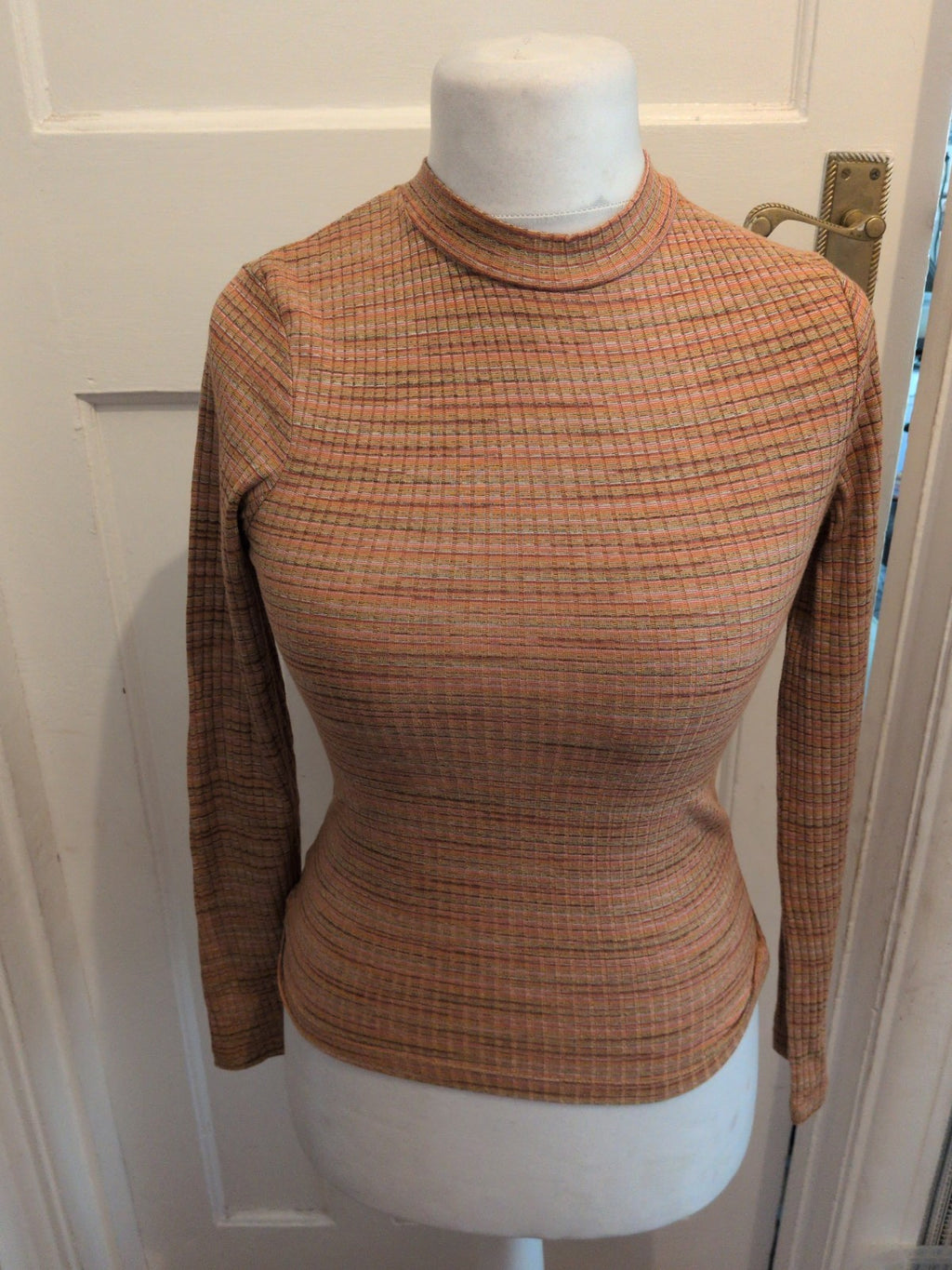 Primark XS Orange Patterned High Neck Long Sleeve Top