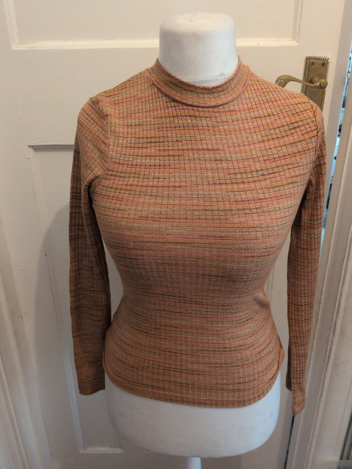 Primark XS Orange Patterned High Neck Long Sleeve Top