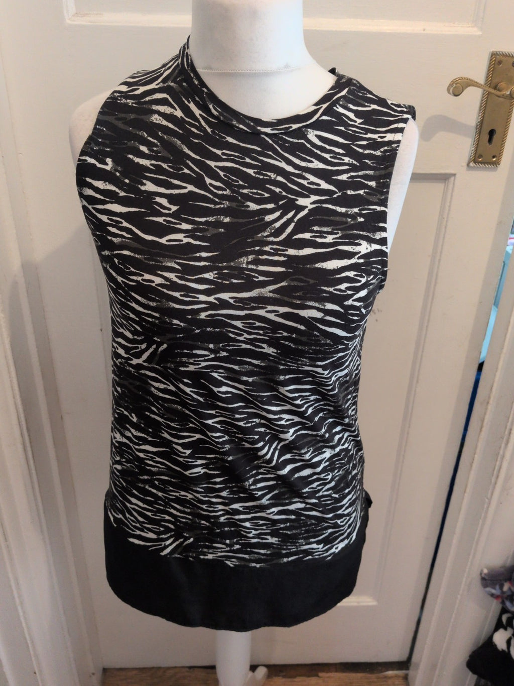 Ladies Tu 12 Black And White Streak Sleeveless Tank Vest Top