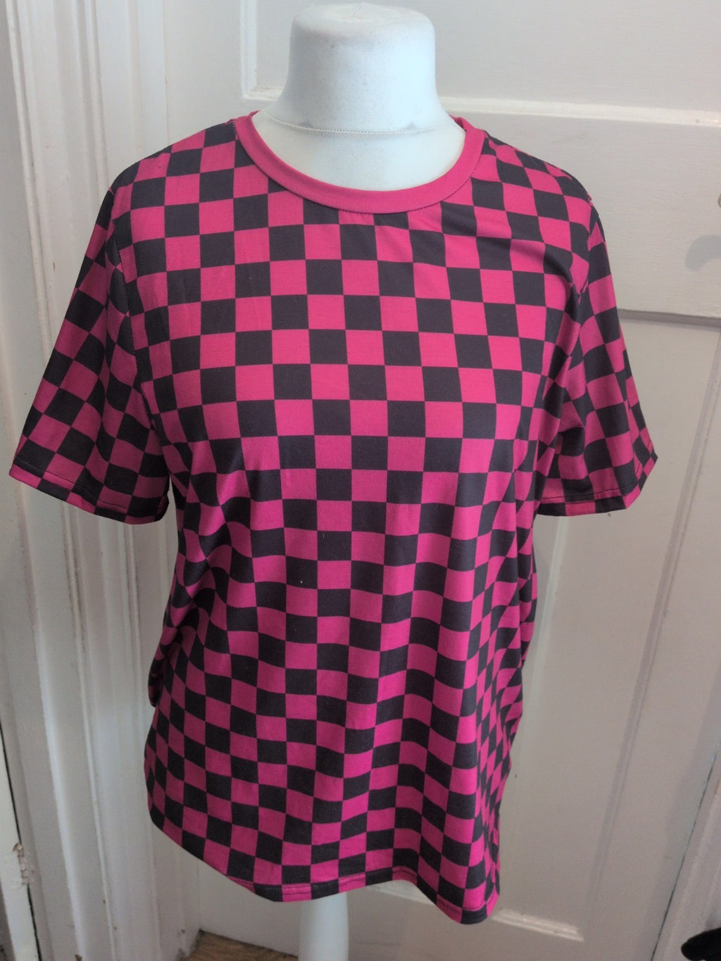 Large Dark Pink And Black Check Short Sleeve T-shirt