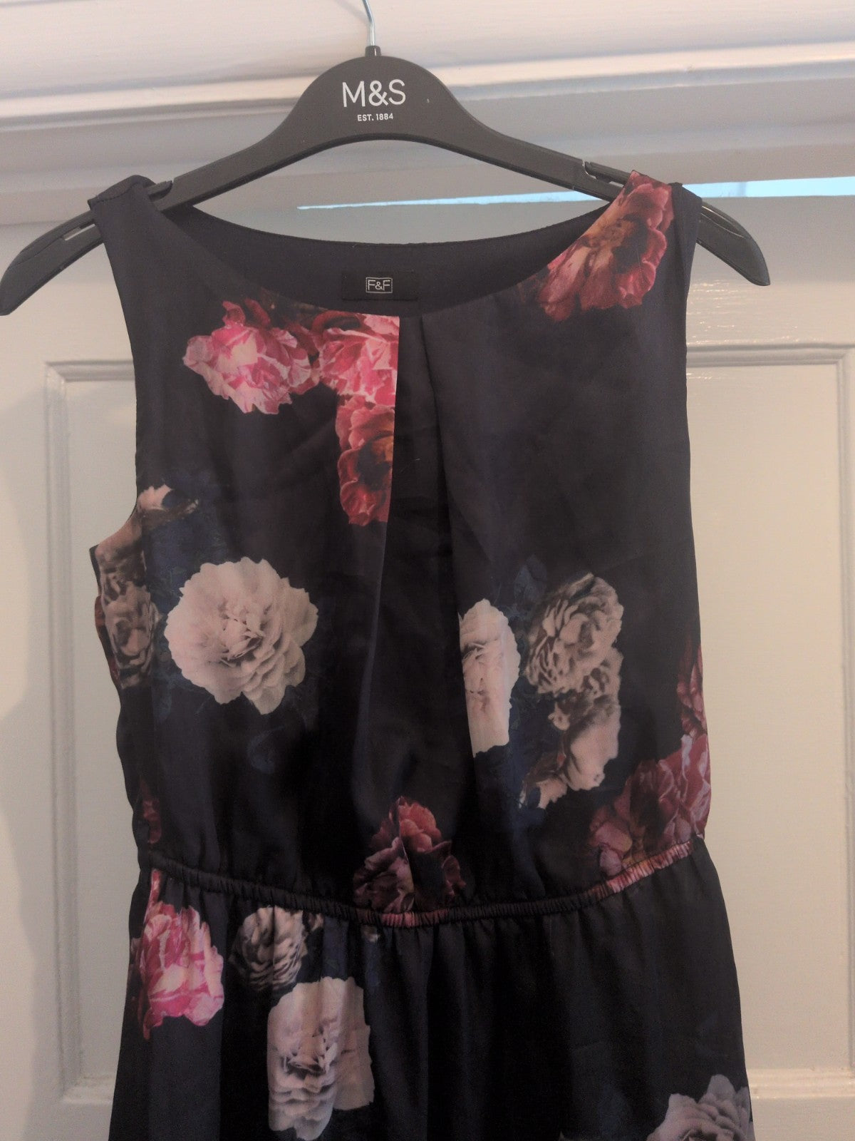 Ladies F&F Size 6 Navy Flower Lined Sleeveless Dress Knee-Midi