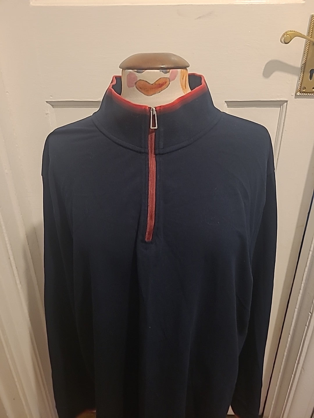 Mens M&S Size 2XL Navy With Red Trim Long Sleeved Polo