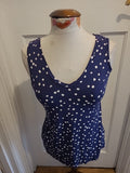 Ladies Tu Size 8 Navy White Spotted Sleeveless Blouse