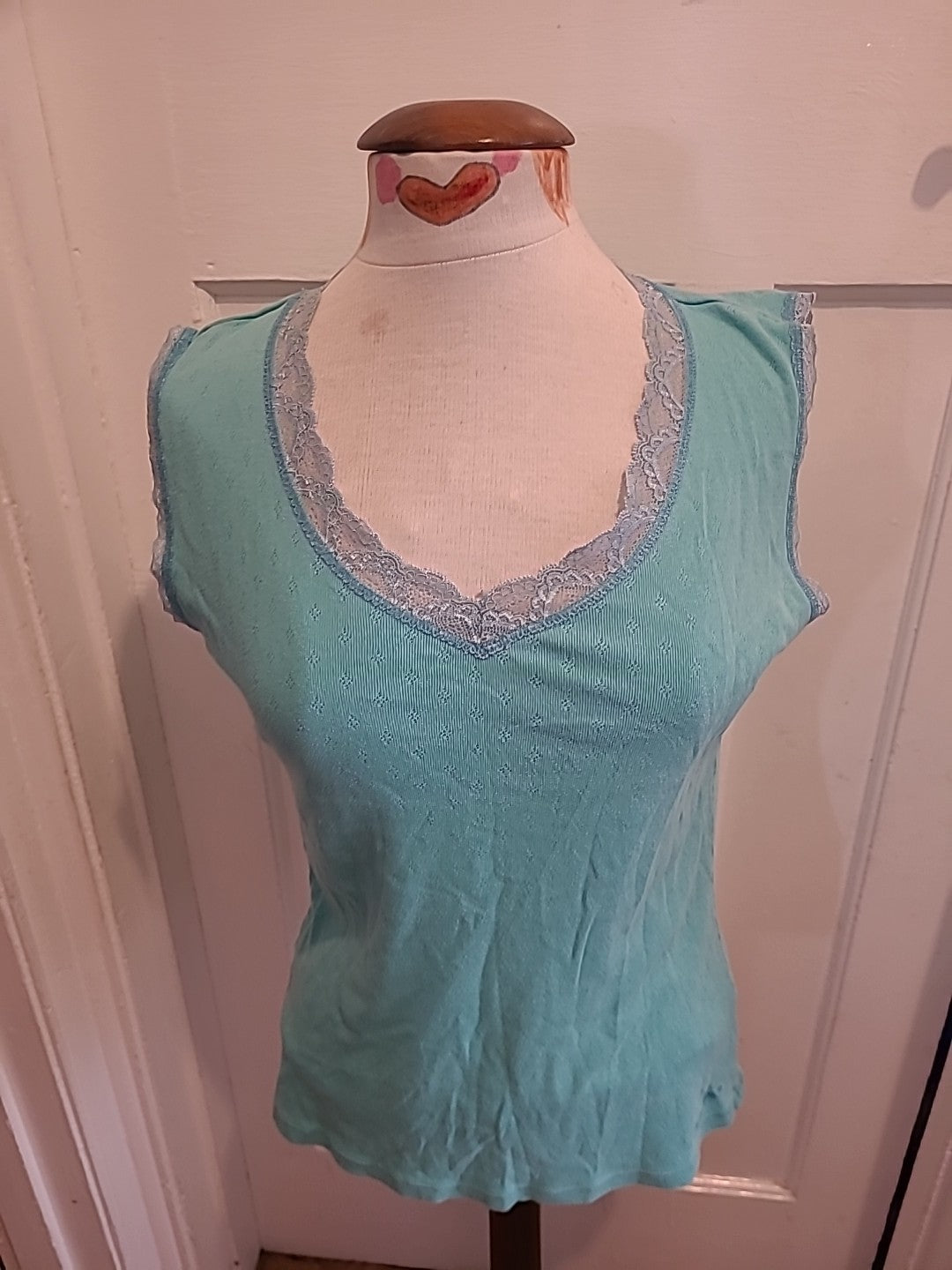 Ladies Weird Fish Size Medium Turquoise Sleeveless Blouse