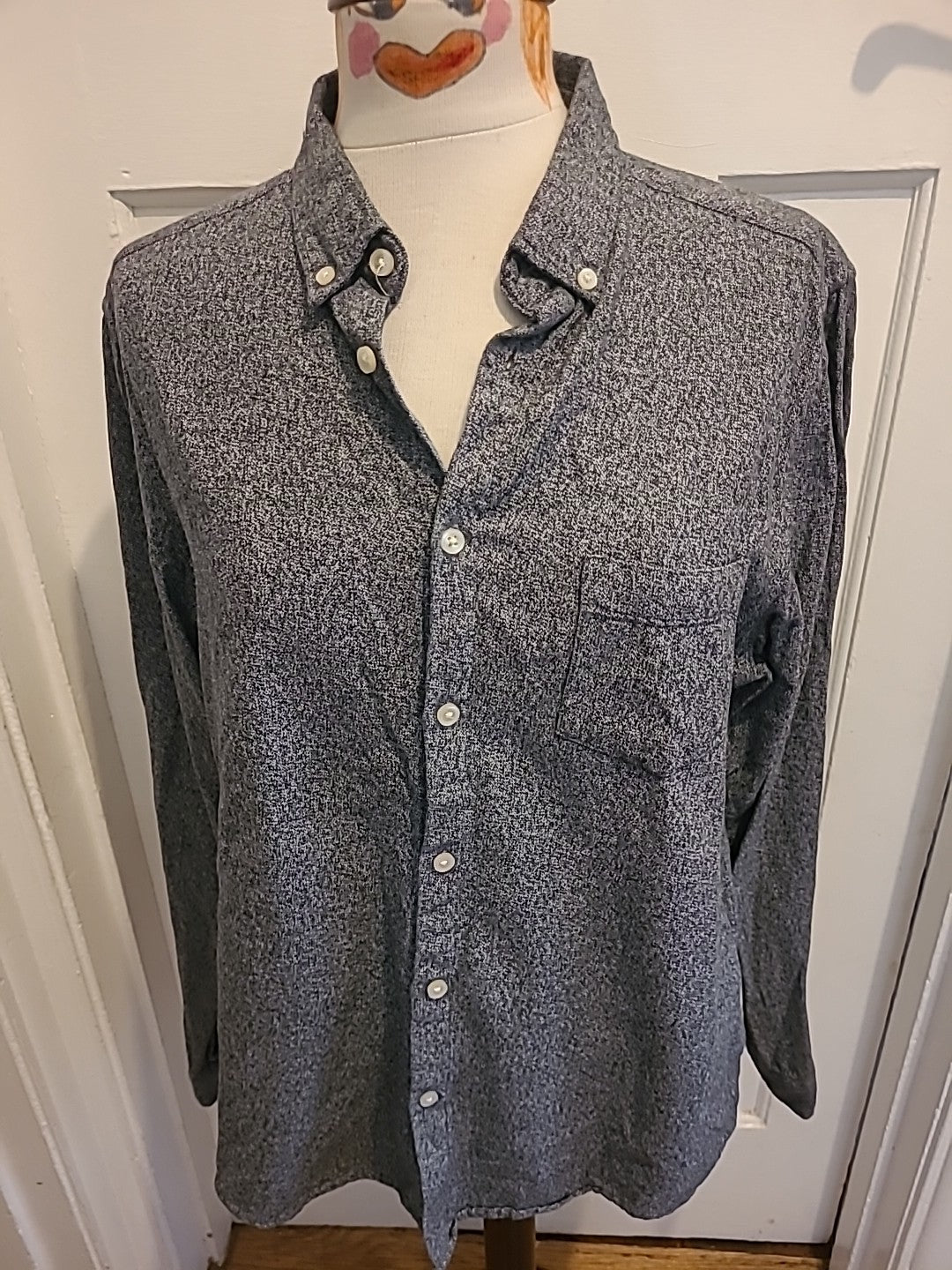 Mens Primark Size L Grey Fleck Long Sleeved Polo