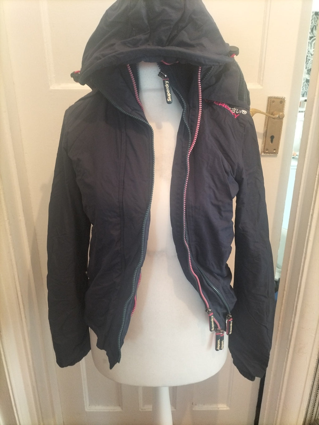 Ladies Superdry Size Small Navy Fleece Lined Coat