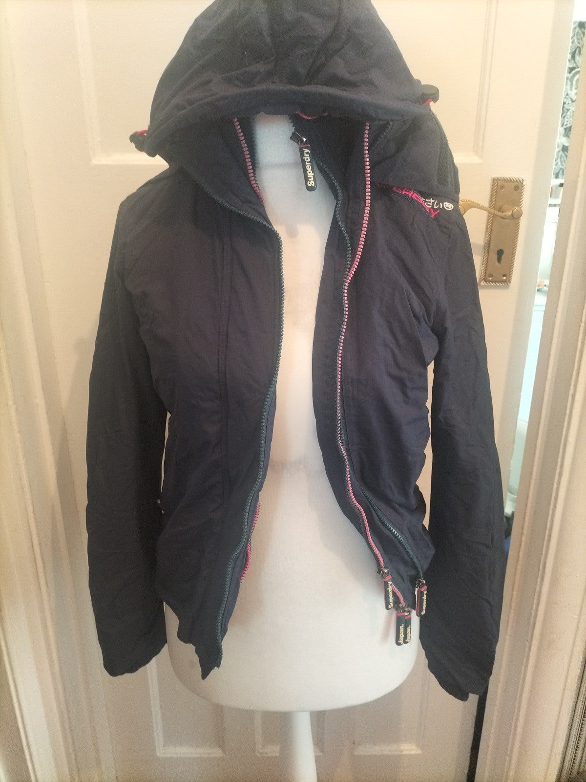 Ladies Superdry Size Small Navy Fleece Lined Coat