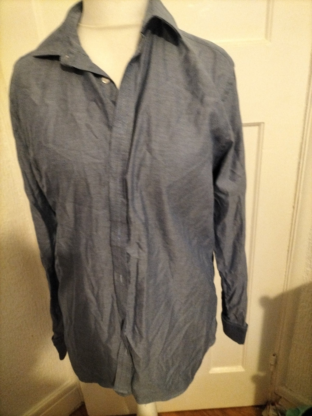 Mens Marks And Spencer Luxury Size 15.5" Navy Dotted Two Fold Cotton Long...