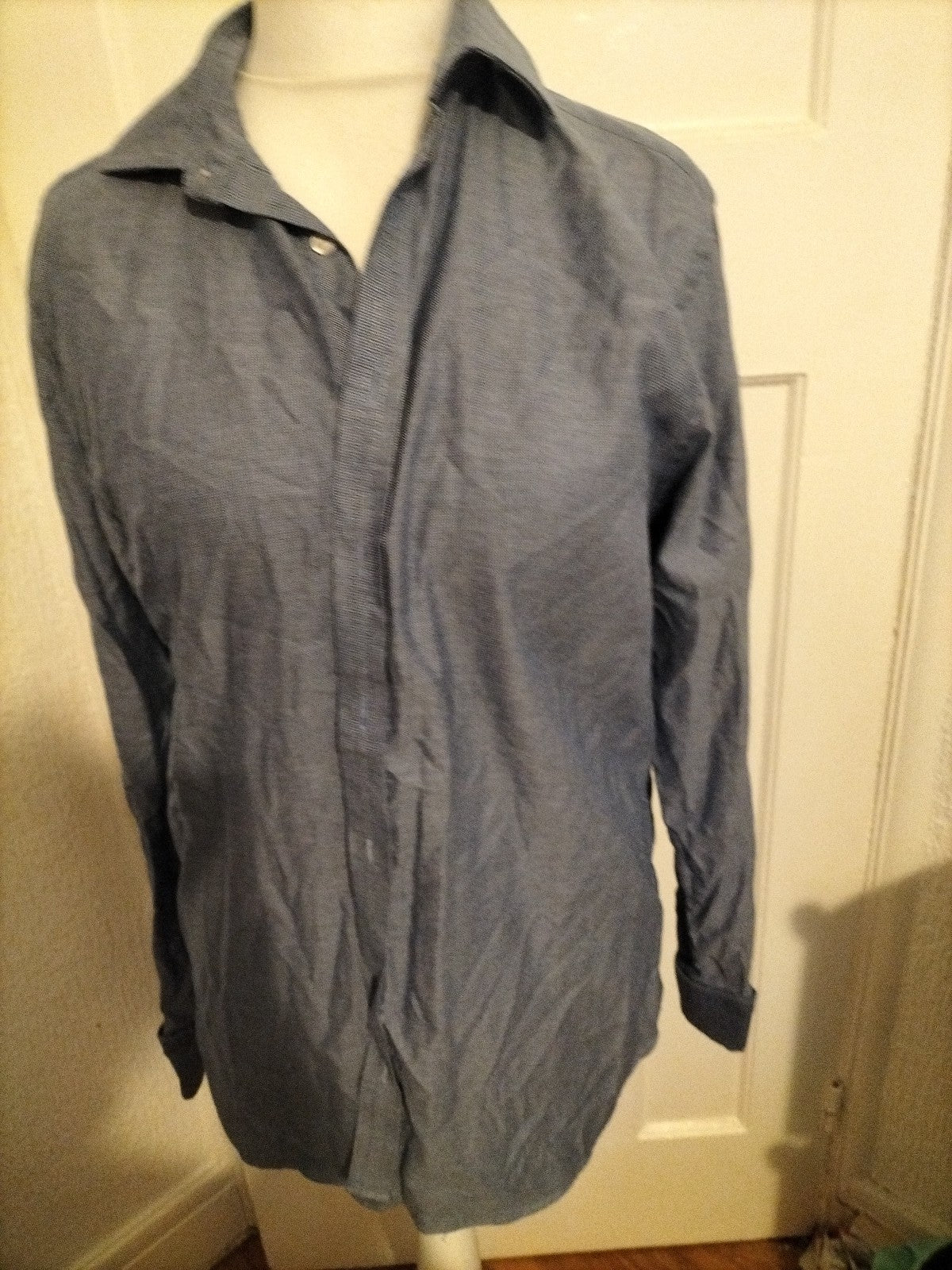 Mens Marks And Spencer Luxury Size 15.5" Navy Dotted Two Fold Cotton Long...