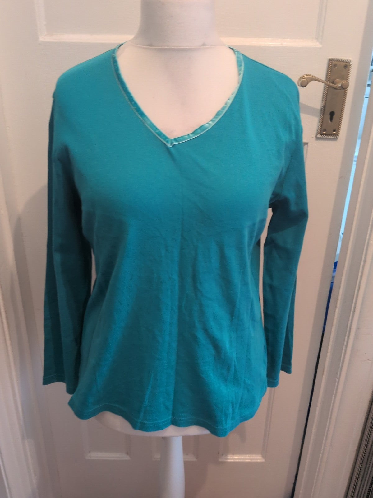 George 16 Turquoise Aqua Long Sleeve V Neck Blouse