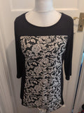 New Direction Large Black And Ivory Half Sleeve Blouse