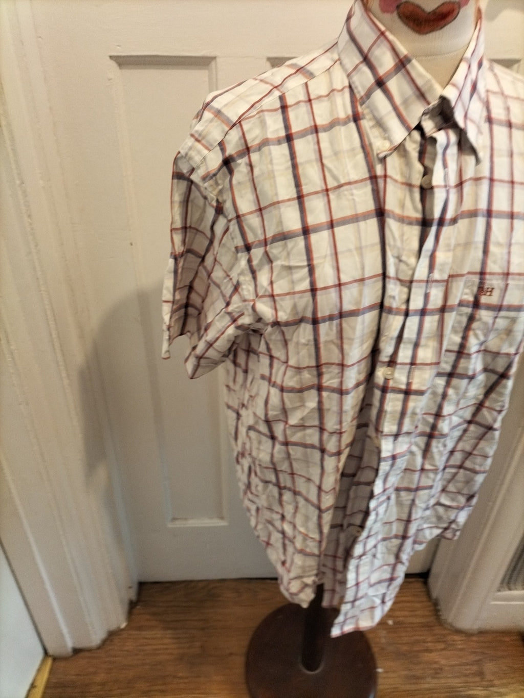 Mens Pedro Del Hierro Size Large Pin Point Oxford White Check Short Sleeved...