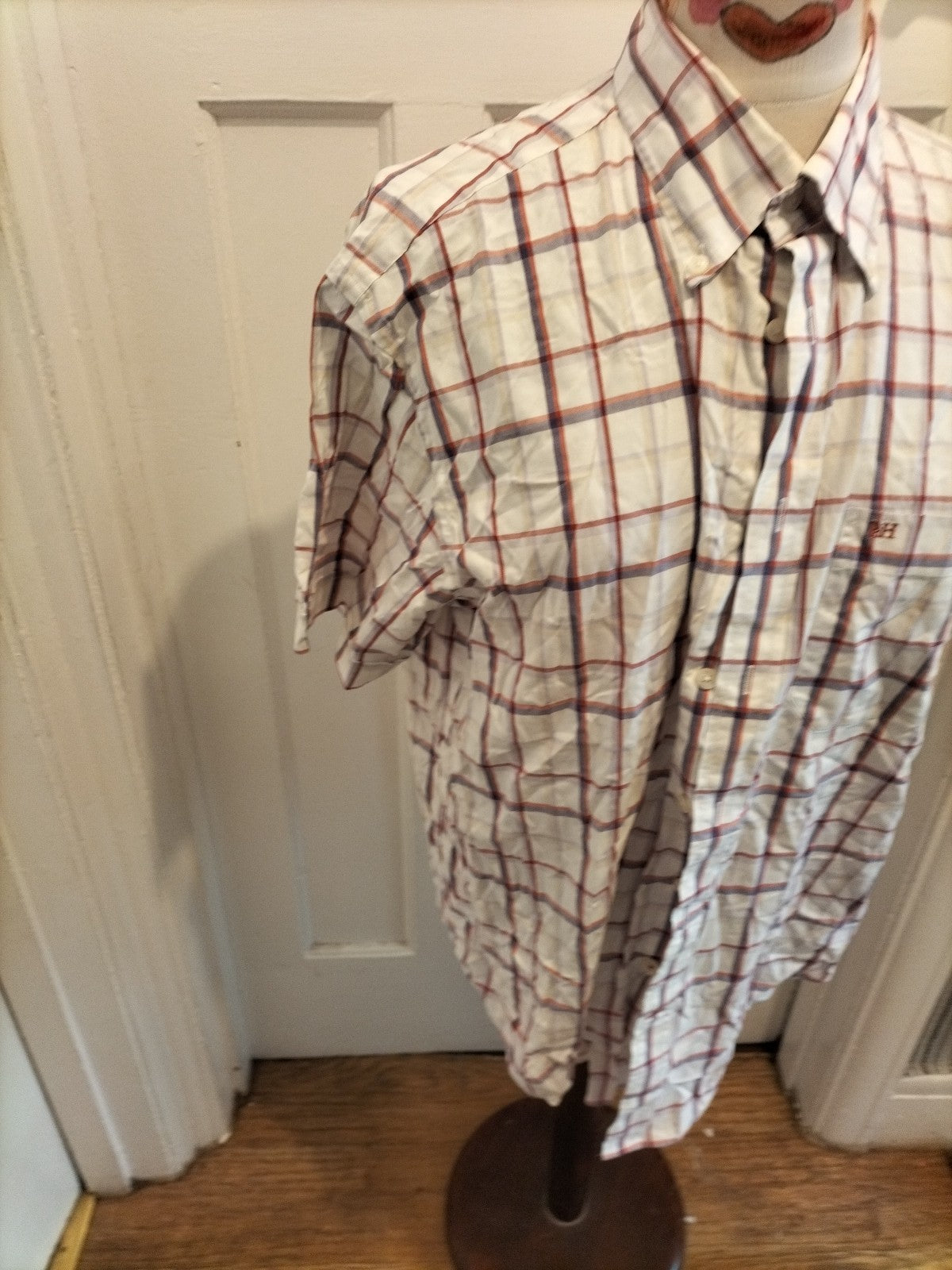 Mens Pedro Del Hierro Size Large Pin Point Oxford White Check Short Sleeved...