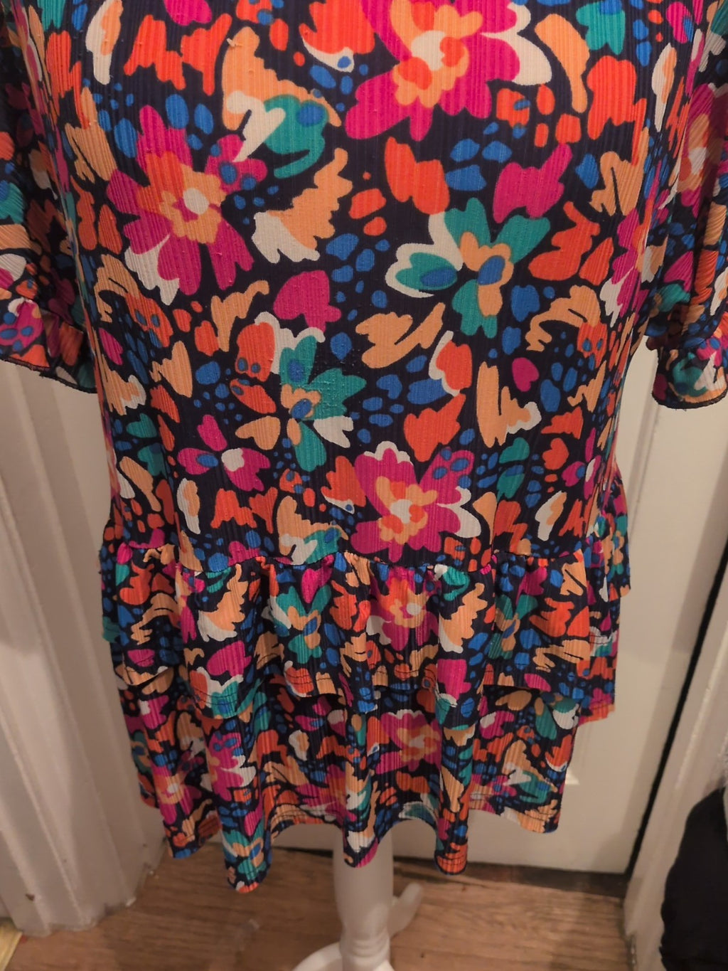 Ladies Blue Vanilla Size S/M Multicoloured Floral Short Sleeved Blouse