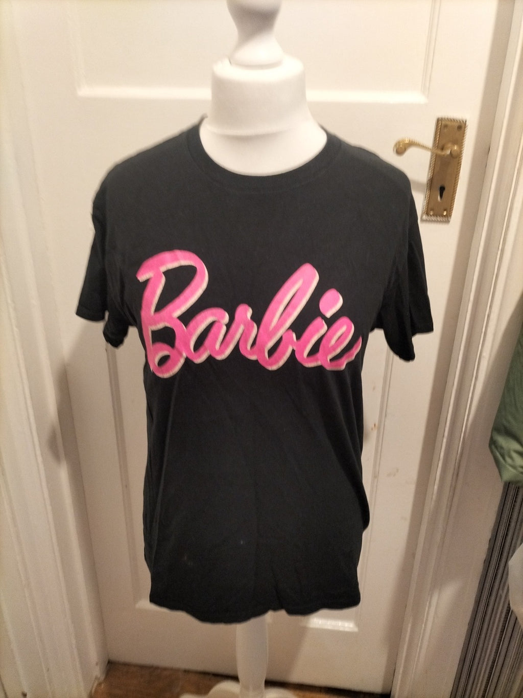 Ladies Barbie Size 10 Black And Pink Tshirt