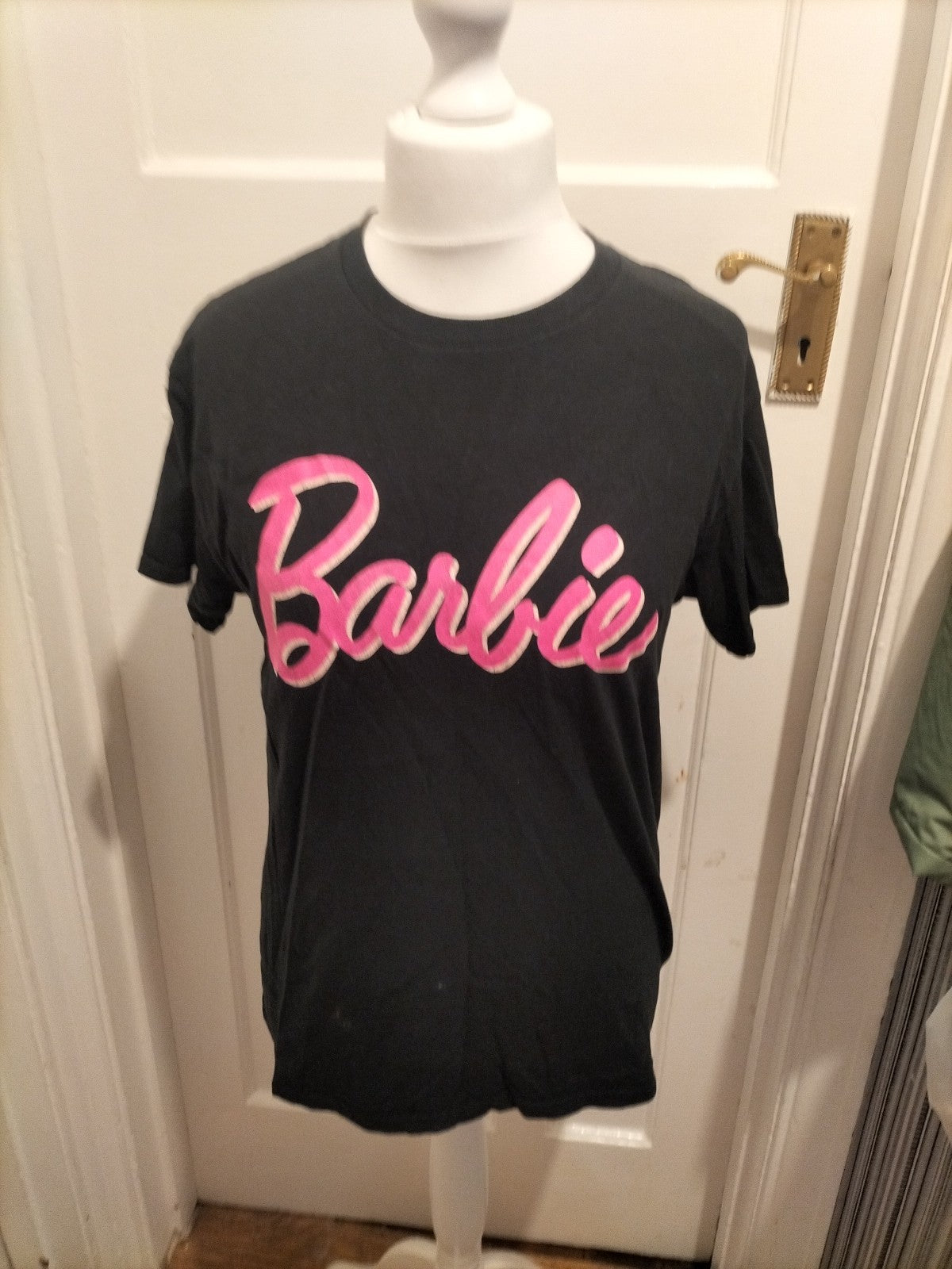 Ladies Barbie Size 10 Black And Pink Tshirt