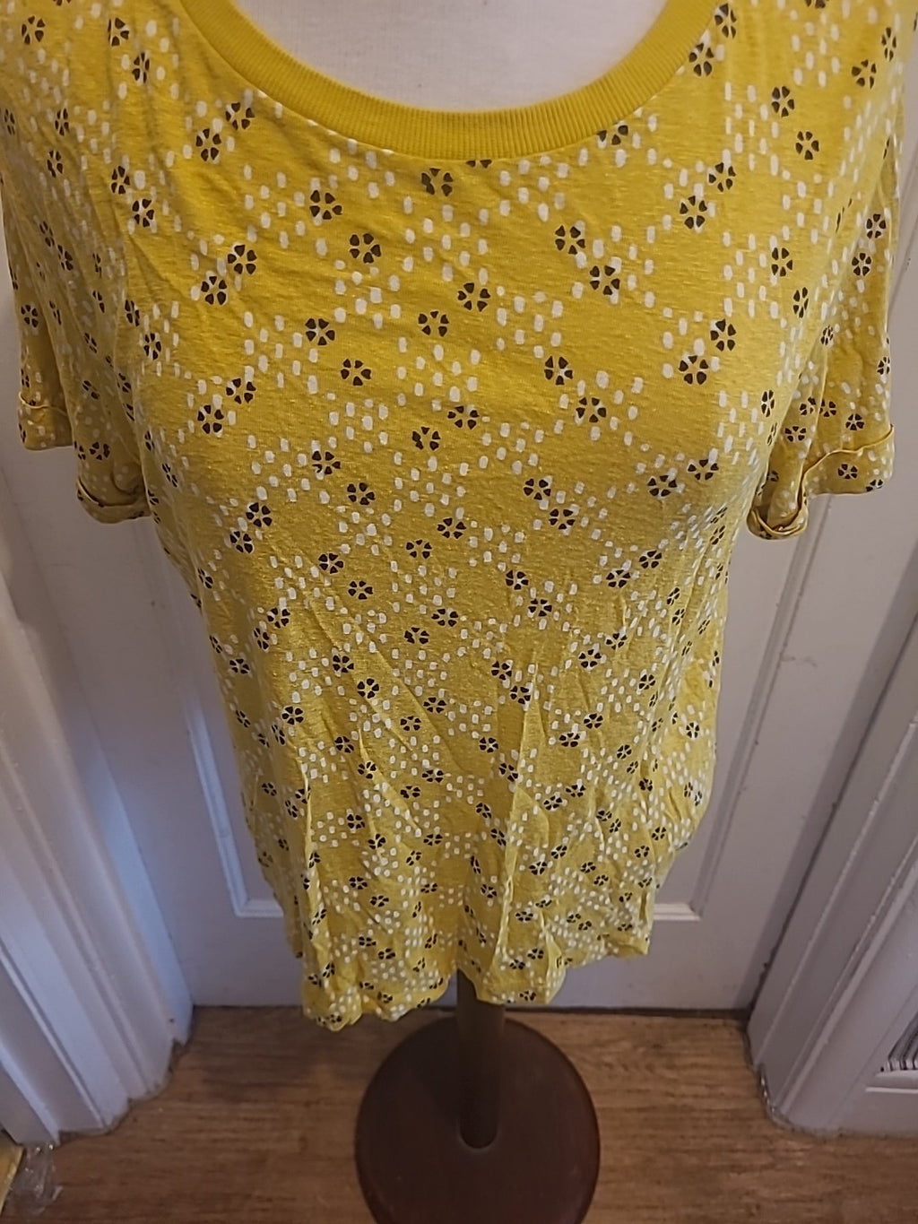 Ladies Per Una Size 10 Yellow/White/Black Short Sleeved Tshirt