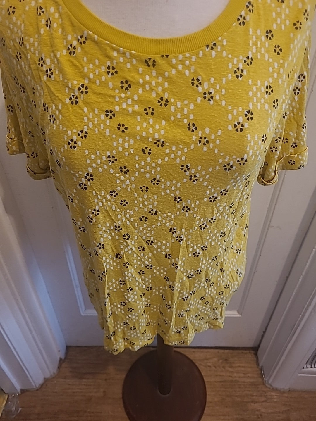 Ladies Per Una Size 10 Yellow/White/Black Short Sleeved Tshirt