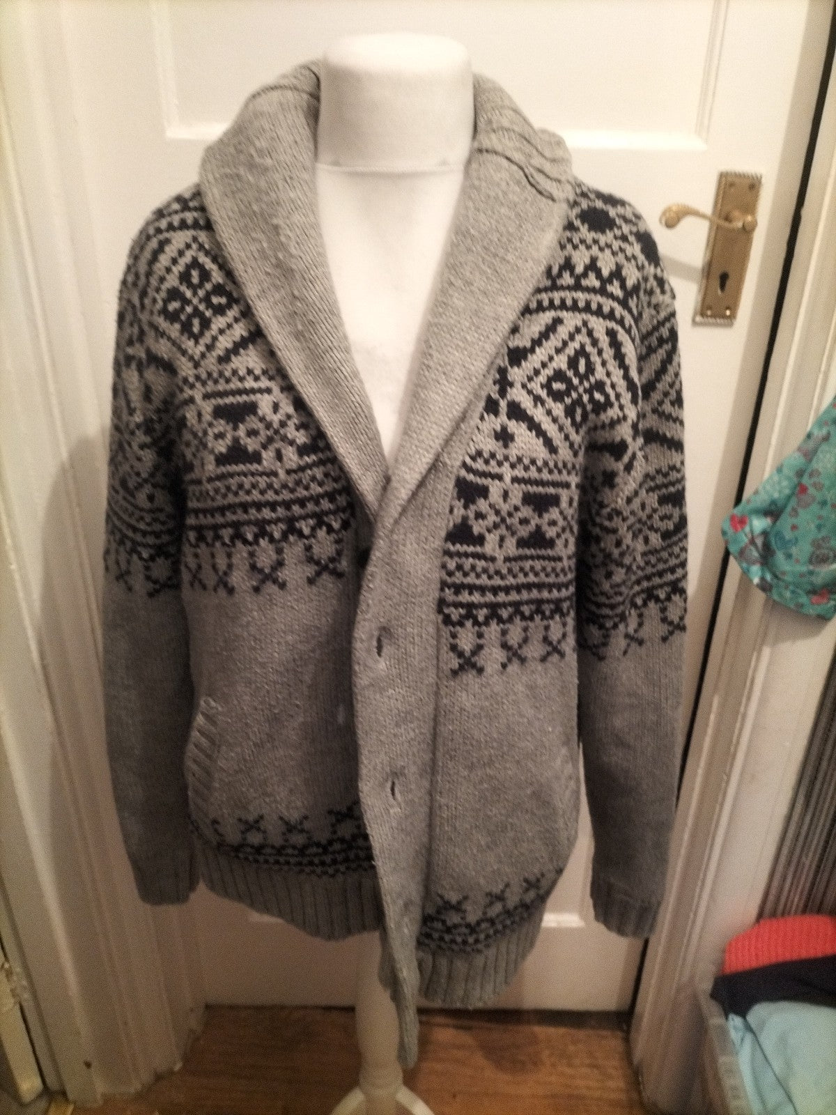 TU Large Grey And Navy Heavy Buttoned Cardigan