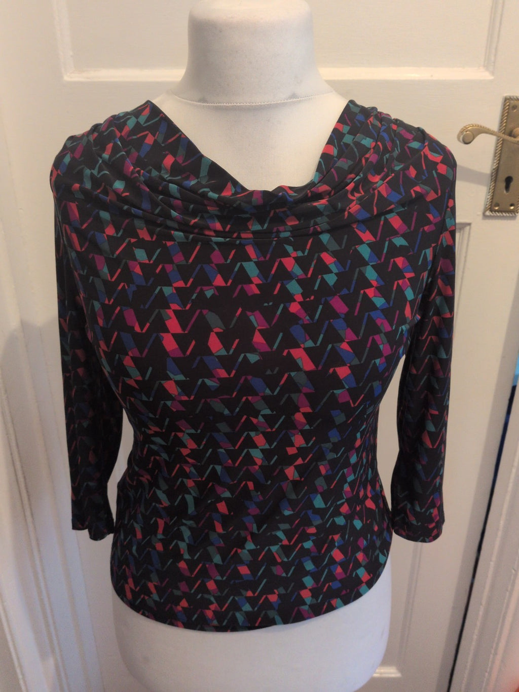 Cc Petite Small Black With Multicoloured Pattern 3/4 Sleeve Blouse