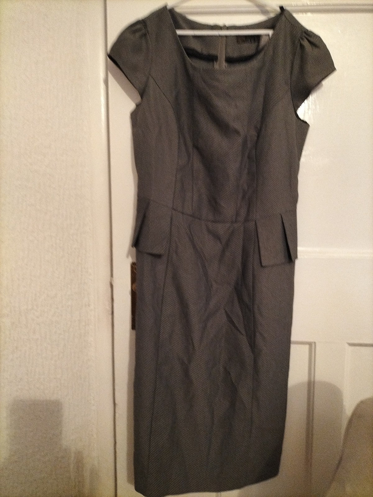 Ladies Next Size 6 Grey And Black Check Short Sleeve Office Dress