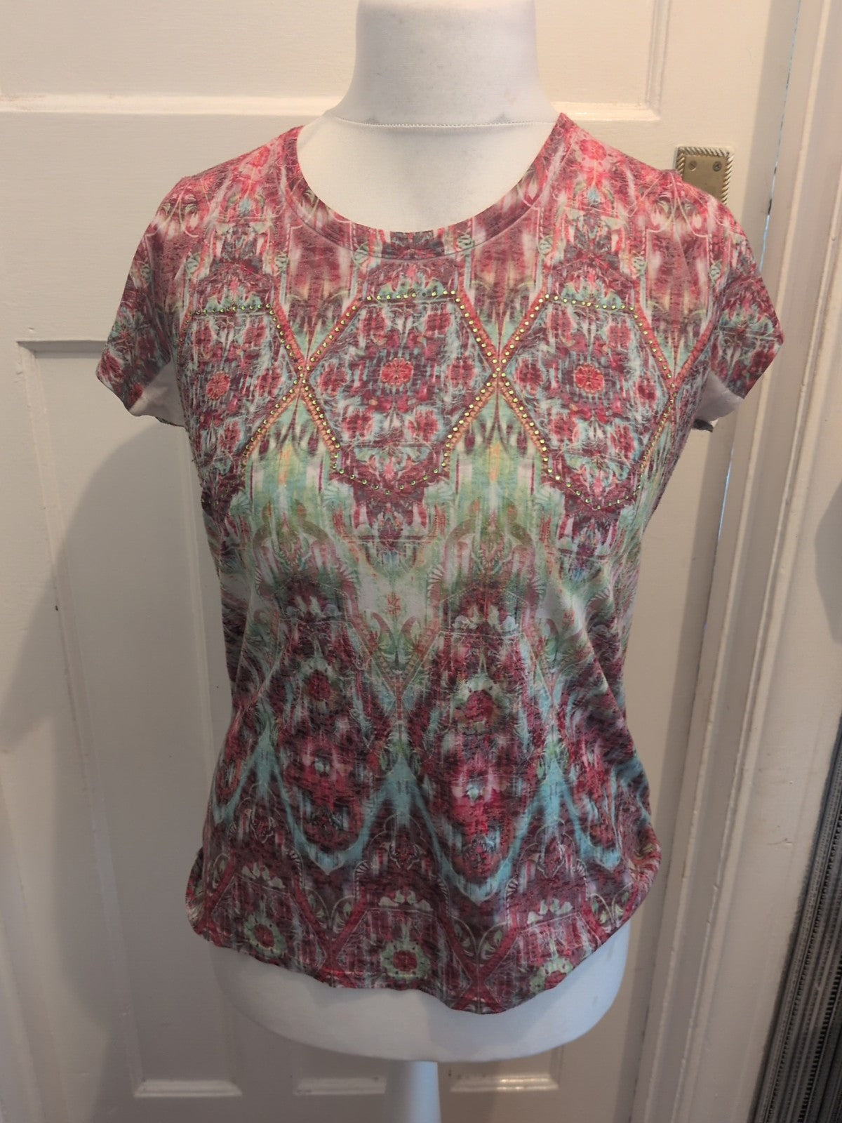 Tu 12 Green And Purple With Sequin Short Sleeve T-shirt